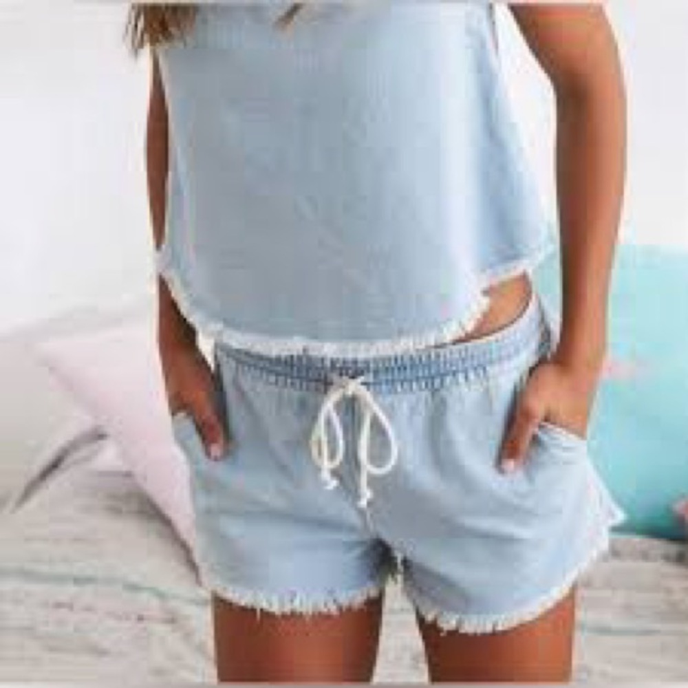 Aerie Shorts | Light wash drawstring frayed shorts